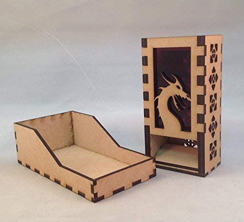 Dragon Mini Dice Tower v2 Deep Purple Acrylic Window Laser Cut MDF Unique Fast Shipping