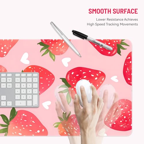 Mousepad Desk Mat Gaming Large Keyboard Cute Office Desktop Computer Laptop Strawberry XXL Long Giant Big Kawaii Aesthetic Girly Pretty Design Women Girl Gamer Oversized Wide 30x12'' Mousepad - color: Strawberry