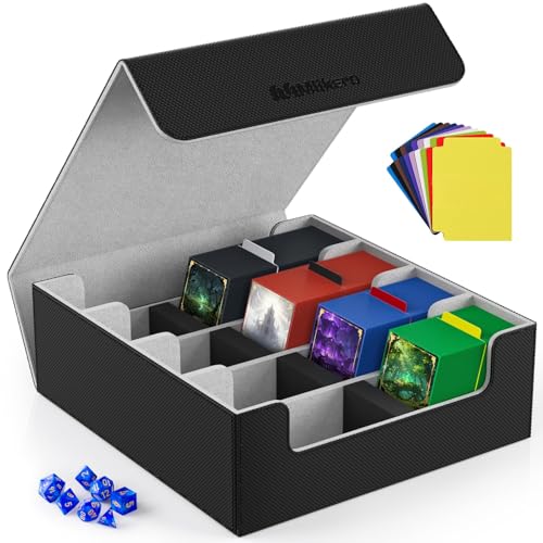Mlikero Trading Card Storage Box, Bulk Card Storage for 2400+ Sleeved Cards, PU Leather Magnetic Closure Card Organizer with 10 Dividers & 4 Foam Stoppers, Fit for MTG, TCG and Sports Cards - color: A1-Black, size: A-4 Row