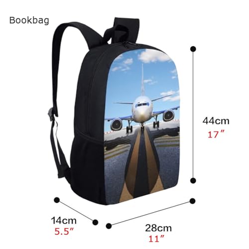 Boy Bookbag School Backpack 17 Inch Student Bag Lightweight Backbag for Age 6-16 Kids Plane Design (Bookbag + Pencil Bag + Lunch Bag) - color: Plane Backpack 6- Bookbag + Pencil Bag + Lunch Bag