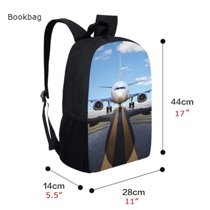 Boy Bookbag School Backpack 17 Inch Student Bag Lightweight Backbag for Age 6-16 Kids Plane Design (Bookbag + Pencil Bag + Lunch Bag) - color: Plane Backpack 6- Bookbag + Pencil Bag + Lunch Bag