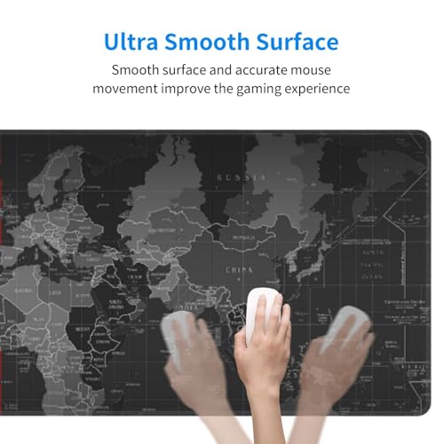 Large Gaming Mouse Pad Desk Mat, World Map Extended Keyboard Mouse Pad Mousepad with Non-Slip Base and Stitched Edge Mouse Mat Desk Pad Mouse Pads for Desk Home Office, 31.5 x 11.8 - color: World Map