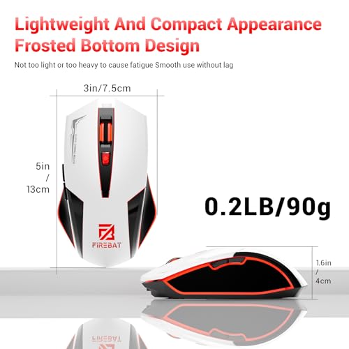 Wired Mouse for Computer and Laptop, Gaming Mouse RGB, Wired Optical Mouse with 6 Programmable Buttons & 7 Backlit Modes, USB Corded Mouse, Right or Left Hand Use - White