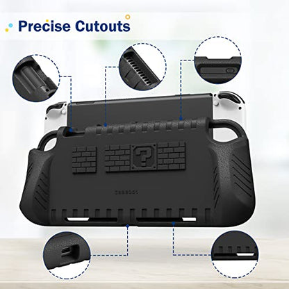 FINTIE Kid-Friendly Ultraligh Case for Nintendo Switch OLED Model (2021) | Game Card Slots, Ergonomic Grip Design, Lightweight EVA Foam, Anti-Scratch Protective Grip Case Cover, Black - color: Black