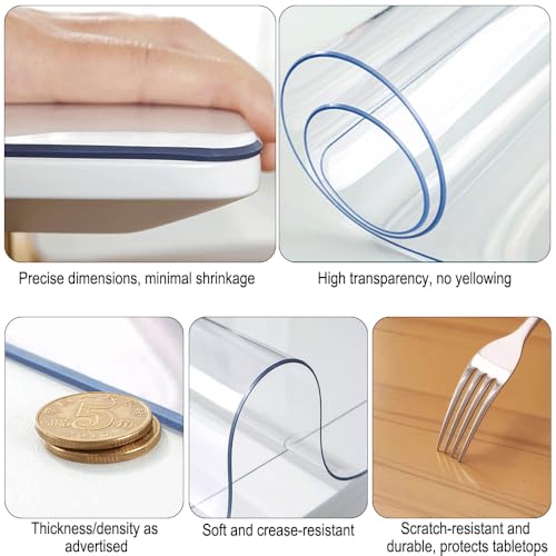 Frosted PVC Soft Glass Desk Pad Protector - Thick Heat Resistant Table Cover, Anti-Scratch Waterproof Rectangular Mat for Office, Durable Tablecloth for Home & Workspace,Transparent version, 1cm thick