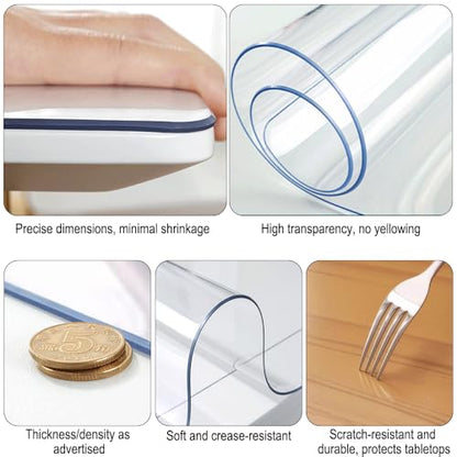Frosted PVC Soft Glass Desk Pad Protector - Thick Heat Resistant Table Cover, Anti-Scratch Waterproof Rectangular Mat for Office, Durable Tablecloth for Home & Workspace,Transparent version, 1cm thick