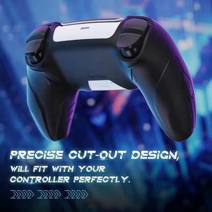 PlayVital 2 Pack Silicone Skin Set for PS5 Controller - Charging Dock Compatible, Full Protection Case with Futuristic CyberMech Design, Soft Cover with Thumb Grips & Stickers - Black - color: 2 Black