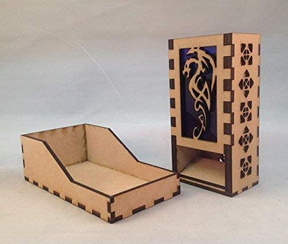 Dragon Mini Dice Tower v1 Dark Blue Acrylic Window Laser Cut MDF Unique Fast Shipping