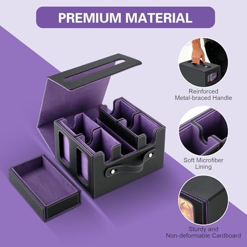 Commander Deck Box for MTG,Card Storage Box Fits 400+ Double-Sleeved Cards,5 in 1 Removable deck Case with Display Windows,for TCG/PTCG/EDH(Black & Purple) - color: Black/Violet