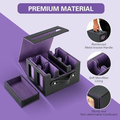 Commander Deck Box for MTG,Card Storage Box Fits 400+ Double-Sleeved Cards,5 in 1 Removable deck Case with Display Windows,for TCG/PTCG/EDH(Black & Purple) - color: Black/Violet