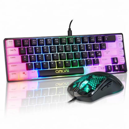CHONCHOW 60% Gaming Keyboard and Mouse Combo, 68 Keys Wired LED RGB Backlit | Gaming Keyboard and RGB Backlit Mouse, Small Light up Keyboard for PC Xbox PS4 (Black-White) ﻿ - color: Black-White