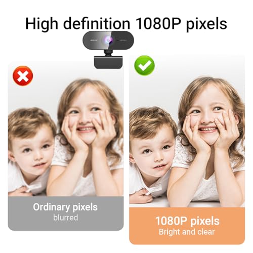 1080P Full HD Webcam with Dual Microphones, Security Camera,90 Degree FOV, Plug and Play USB for Streaming and Conferencing, Black