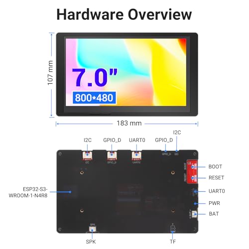 ELECROW ESP32 Display 800×480, 7 Inch HMI Basic ESP32 RGB TFT LCD Touch Screen with Acrylic Case, 32-Bit LX7 Dual-Core Processor, Up to 240MHz, Compatible with Arduino, LVGL, PlatformIO, MicroPython
