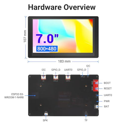 ELECROW ESP32 Display 800×480, 7 Inch HMI Basic ESP32 RGB TFT LCD Touch Screen with Acrylic Case, 32-Bit LX7 Dual-Core Processor, Up to 240MHz, Compatible with Arduino, LVGL, PlatformIO, MicroPython