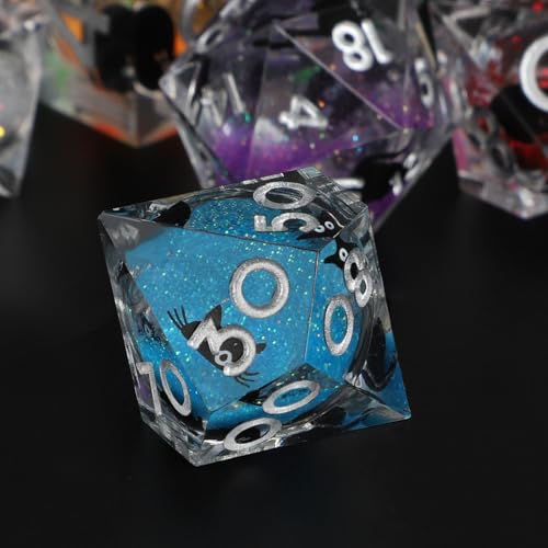 Liquid Core DND Dice Set, 7 Pcs Resin Sharp Edge Polyhedral Dice Quicksand Cat D&D Dice for Dungeons and Dragons RPG Role Playing Table Games