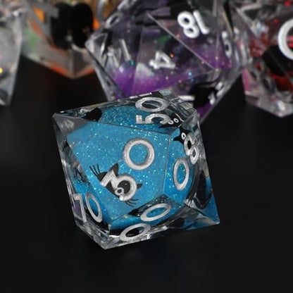 Liquid Core DND Dice Set, 7 Pcs Resin Sharp Edge Polyhedral Dice Quicksand Cat D&D Dice for Dungeons and Dragons RPG Role Playing Table Games