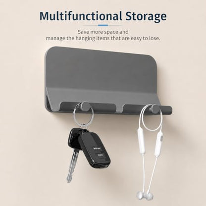 Wall Mount Phone Holder with Cable Hole & Hooks, Adhesive Wall Phone Holder, Phone Charging Dock & Organizer for Bedroom, Bathroom, Kitchen, Office, Dorm & RV (Grey) - color: Grey