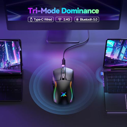 TECKNET Wireless Gaming Mouse,Tri-Mode 24000 DPI Ergonomic Gaming Mouse | 1000Hz Polling Rate,RGB Backlit,6 Programmable Buttons,ergonomic plastic body,fits PC/Laptop/Mac,for gaming and office - color: Black