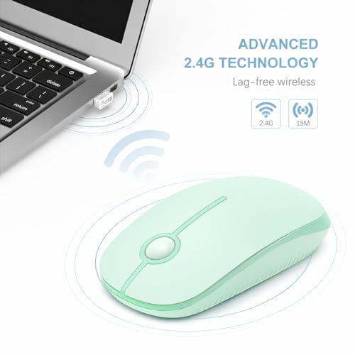 VssoPlor Wireless Mouse, 2.4G Slim Computer Laptop Mouse, Light Green | Portable Mouse, Plug & Play USB Nano Receiver, Quiet Silent Optical Mice for Notebook, PC, Laptop, Computer, Windows, Mac - color: Light Green