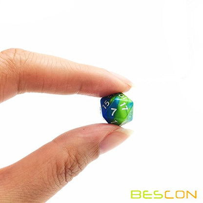 Bescon Mini Gemini Two Tone Polyhedral RPG Dice Set 10MM, Small Mini RPG Role Playing Game Dice Set D4-D20 in Tube, Aquamarine - color: Aquamarine