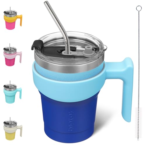 BJPKPK 10 oz Mini Tumbler with Lid, Straw & Handle, Insulated Steel Cup | Small, Spill Proof, Leak Proof, Thermal, Double Wall Vacuum, Sweatproof, Dishwasher Safe, BPA Free, Sky - color: A-Sky, size: 10 Ounces