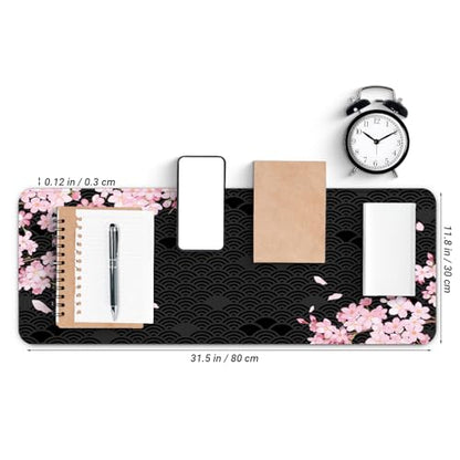 Gaming Mouse Pad with Anti-Slip Rubber Base, Extended Large Computer Mouse Mat with Stitched Edges, Long XL Anime Mousepad for Laptop and Keyboard, 31.5 x 11.8 inch (Black Cherry Blssom) - color: Black Cherry Blssom