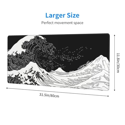 Large Gaming Mouse Pad Desk Mat, Japanese Great Waves Extended Keyboard Mouse Pad Mousepad with Non-Slip Base and Stitched Edge Mouse Mat Desk Pad Mouse Pads for Desk Home Office, 31.5 x 11.8 - color: Japanese Waves