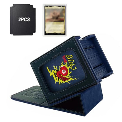 MTG Deck Box with Commander Display,Magnetic Card Storage Box Fits 100 Double Sleeved Cards,with 2 Dividers And 1 Mini Snap Card Holder Black/Dark Blue - color: Black/Dark Blue