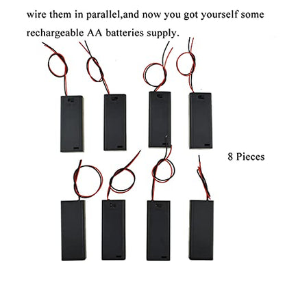 HAHIYO 3V AAA Battery Holder Bundle with Wire Sturdy Cover Flexible Springs Contact Build-in Switch Batteries Black Case Easy Install 8 Pieces for Wall Clocks Ham Radio Kids Toys - style: 2AAA-8P