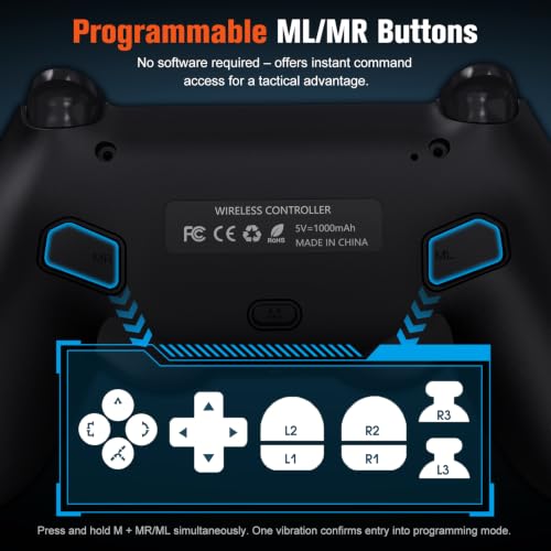 CozyNius 2 Pack Light-up Wireless Controller for Ps4/Slim/Pro/PC,Remote Control with Programmable and Turbo,RGB Light,Hall Effect Joystick,Vibration,6-Axis Gyro,1000mAh Battery,USB-C Port- Black+White
