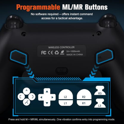 CozyNius 2 Pack Light-up Wireless Controller for Ps4/Slim/Pro/PC,Remote Control with Programmable and Turbo,RGB Light,Hall Effect Joystick,Vibration,6-Axis Gyro,1000mAh Battery,USB-C Port- Black+White