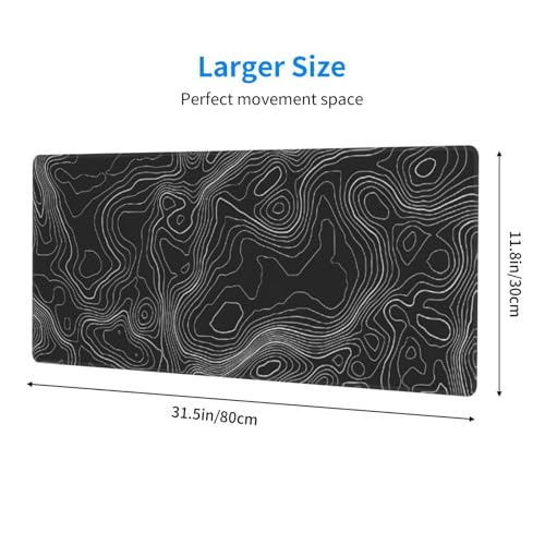 Large Gaming Mouse Pad Desk Mat, Topographic Contour Extended Keyboard Mouse Pad Mousepad with Non-Slip Base and Stitched Edge Mouse Mat Desk Pad Mouse Pads for Desk Home Office, 31.5 x 11.8 - color: Topographic Contour