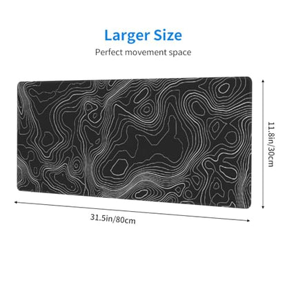Large Gaming Mouse Pad Desk Mat, Topographic Contour Extended Keyboard Mouse Pad Mousepad with Non-Slip Base and Stitched Edge Mouse Mat Desk Pad Mouse Pads for Desk Home Office, 31.5 x 11.8 - color: Topographic Contour