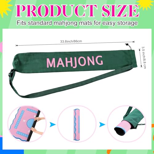 34 Inch Long Mahjong Mat Bag Summer Double Strapped Canvas Drawstring Mahjong Holder Lightweight Outdoor Carrying Bag for Board Games Storage-mat Not Include(Green,Soild) - color: Green, style: Soild