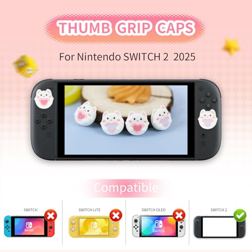 Heart Bunny Switch 2 Joycon Thumb Grips Caps, 4 PCS Cute Kawaii 3D Silicone Analog Thumbstick Button Cover for NS Switch 2 Joystick Caps - color: Heart Bunny for NS2