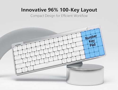 Earto CT100 Wireless Mechanical Keyboard, Ultra Slim 96%- 100 Keys Low Profile Mechanical Keyboard, Bluetooth/2.4G/ Wired, White LED Backlight, Windows& Mac Compatible Aluminum- Red Switch