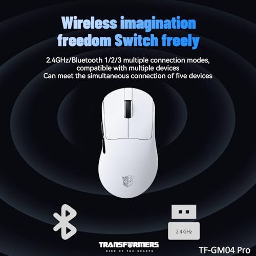 Transformers Gaming Mouse GM04 Pro, Wireless Gaming Mouse Tri-Mode Bluetooth/2.4G/Wired, 53g Ultra-Light, 24,000 DPI PAW3311 Sensor, RGB, 1000Hz, Rechargeable PC Gaming Mouse (White) - color: White