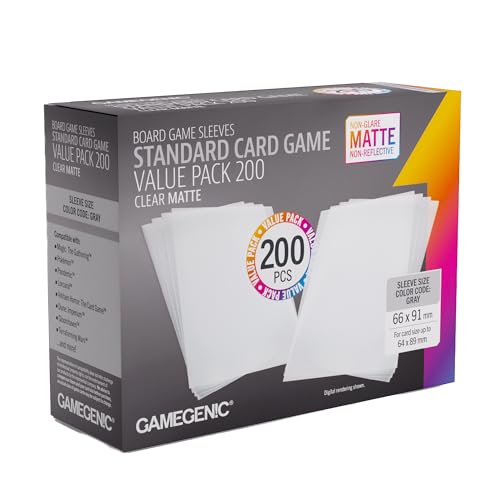 Gamegenic Matte Sleeves Standard Card Game-Size Value Pack 200 – 100 Micron Non-Glare Card Protectors, 200 Count Bulk Set, Anti-Reflection for TCG and Board Games