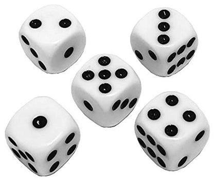 Set (5) 16mm Dice Rounded Corners (White) + PU Leather Black Velvet Lined Dice Cup with Storage Compartment (Gift Boxed)