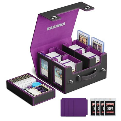 Kabinka Commander Deck Box for MTG with Handle, Multi Deck Case | with Large Dice Tray Fits 400+ Double-Sleeved Cards, 5 IN 1 TCG Card Storage Box, 35PT Card Holder (Black Purple) - color: Black Purple