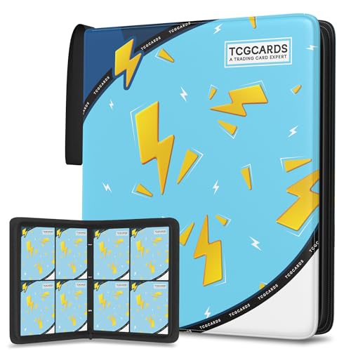 Trading Card Binder 4 Pocket, Card Binder 400 Pockels Card Book Holder Cards with 50 Removable Sleeves, 3-RingZip Design MTG/TCG/Sport Collectible Trading Card Albums Gifls for Boys and Girls (Blue) - color: Blue, size: Small