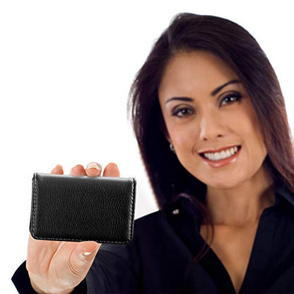 Outus 2 Pcs Business Card Holder, PU Leather Business Card Case Pocket Wallet with Magnetic Shut for Valentines Gift Adult(Black and Coffee) - color: Black and Coffee
