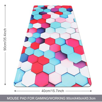 Large Gaming Mouse Pad with Stitched Edges,[35.4x15.7In] Extended Mouse Pad with Non-Slip Natural Rubber Base for Gamer/Desktop/Office/Home-90x40 Geometry - color: 90x40 Geometry