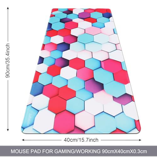 Large Gaming Mouse Pad with Stitched Edges,[35.4x15.7In] Extended Mouse Pad with Non-Slip Natural Rubber Base for Gamer/Desktop/Office/Home-90x40 Geometry - color: 90x40 Geometry