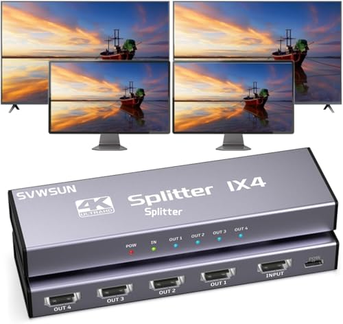 HDMI Splitter 1 in 4 Out, 4K@30Hz HDMI Splitter 1x4 Support 3D 1080P Full HD Compatible with PS5/4/3 Xbox Nintendo Roku HDTV Fire Stick Blu-ray - Silver (Only Mirrors Screens) - color: 1x4 4K@30Hz