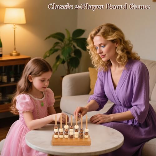 4 in a Row Game Wooden - 4 Connect in a Row Classic Strategy Game for Adults Kids,Four Connect Same Colour in a Row,Portable Travel Games Family Board