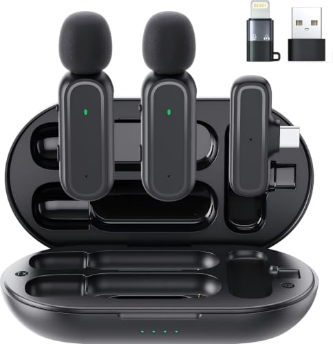 Wireless Lavalier Microphone, 2 Mini Mics with Charging Case, 42H, 65ft | USB-C Clip-On Mic for iPhone iPad Android PC, Noise Reduction, Ideal for Vlogging TikTok YouTube Video Recording Interview