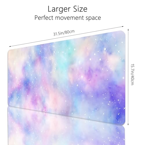 Cute Cloud Mouse Pad Starry Sky Extended Large Gaming Mouse Pad Stitched Edges Galaxy XXL Colorful Pastel Desk Mat Non-Slip Base Space Big Mousepad for Computer Home Office Girls 31.5X15.7Inch - color: Starry Sky