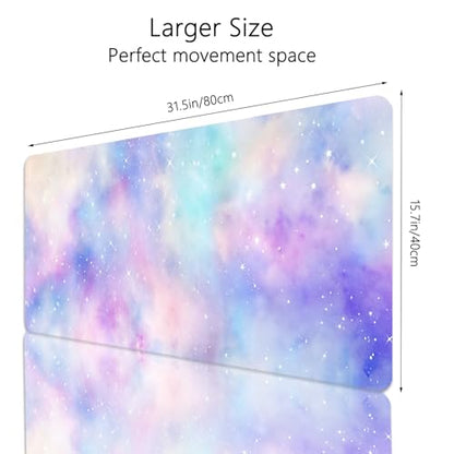 Cute Cloud Mouse Pad Starry Sky Extended Large Gaming Mouse Pad Stitched Edges Galaxy XXL Colorful Pastel Desk Mat Non-Slip Base Space Big Mousepad for Computer Home Office Girls 31.5X15.7Inch - color: Starry Sky