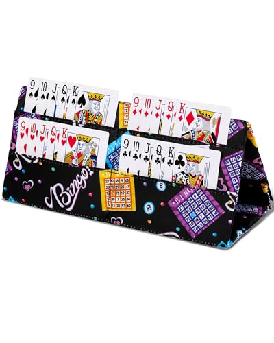 Playing Card Holder for Bridge Canasta Poker Games Bingo Ticket Holder for Pull Tabs Gambling Tickets Bingo Accessories for Players Card Game Stuff Supplies for Adults (Jet Black, Bingo Theme) - color: Jet Black, style: Bingo Theme